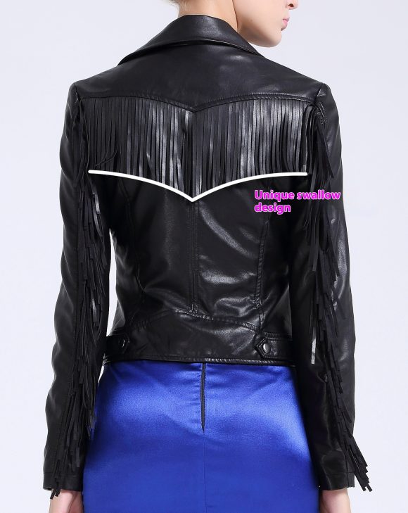 European And American Tassel Oblique Zipper Leather Women's Slim Coat Motorcycle Street - Image 3
