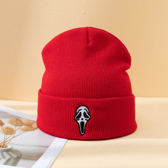 Halloween Dark Embroidered Ghost Face Skeleton Head Fashion Autumn And Winter Warm Fashion Men's And Women's Knitted Hat - Image 2