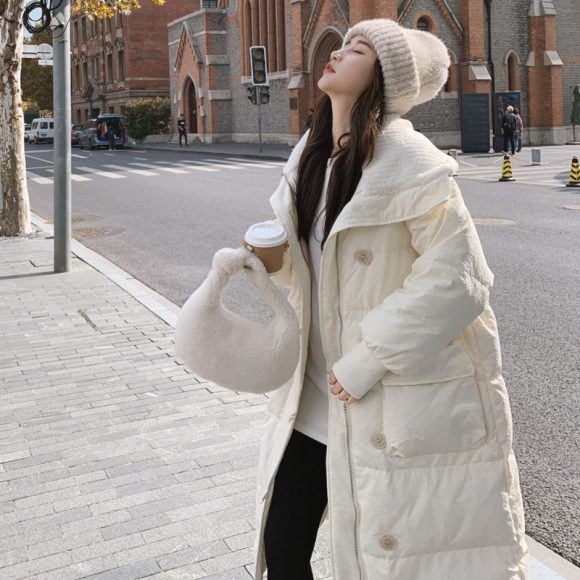 Below The Knee Korean Style Fashion Loose Cotton Coat - Image 5