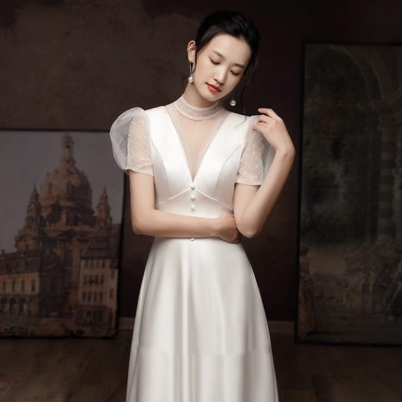 White Engagement Wedding Dress Female French Satin Light Wedding Dress - Image 5