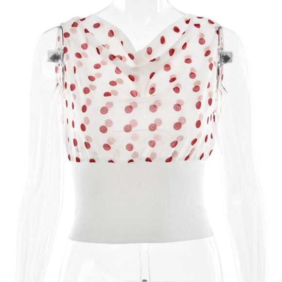 Sexy Patchwork Backless Lace-up Polka Dots Chiffon T-shirt - Image 8