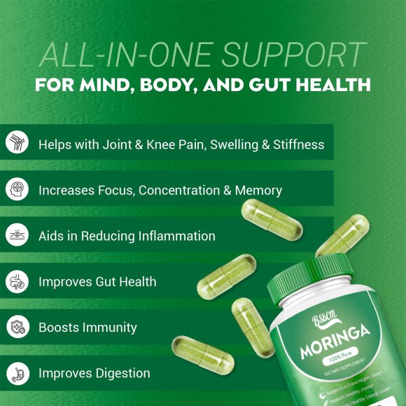 Pure Moringa Powder Capsules Of Nutrient-Rich Moringa - Natural Antioxidant Superfood - Promotes Energy, Skin Health, Gut Well-Being - With Essential Vitamins & Amino Acids 60 Count - Image 5