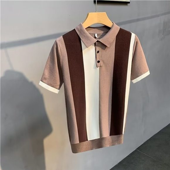 Short Sleeve Men's Vintage Stripe Personality Zipper Half Sleeve - Image 3