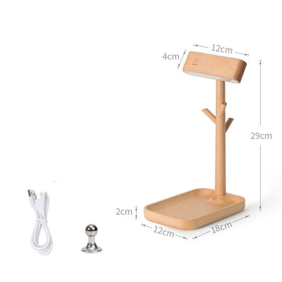 Nordic Black Walnut Solid Wood LED Table Lamp Key Holder Rechargeable Desk - Image 7