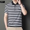 Summer Short-sleeved T-shirt Men's Cotton Ice Silk Polo Collar Stripes Youth Undershirt