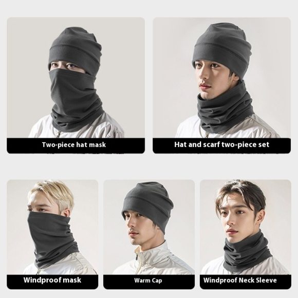 Dralon Hat Men's Winter Wind Mask Hat Neckerchief Cover Two-piece Set Cycling Bag Headgear Ear Protection - Image 6