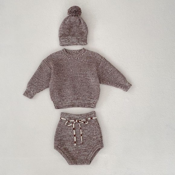 Infant Baby Girl Mixed Color Thick Needle Pullover Pants Pullover Fur Ball Knitted Hat 3-piece Set - Image 10