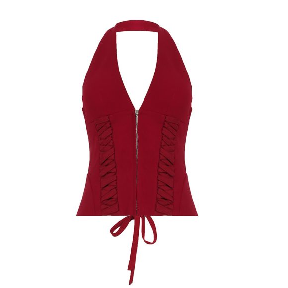 Lace-up Hot Girl Halterneck Vest Deep Sexy Short Top - Image 2