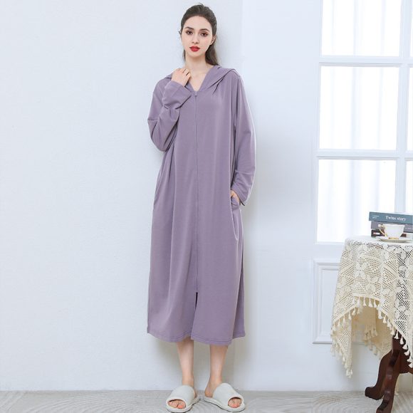 Zipper Bathrobe Couple Hooded Nightgown Thin Pajamas - Image 7