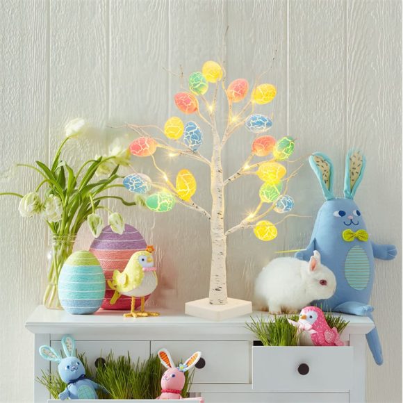 Easter Decoration 60cm Birch Tree Home Easter Egg LED Light Gift Spring Party Tabletop Ornaments Light Easter Party Kids Gifts - Image 2