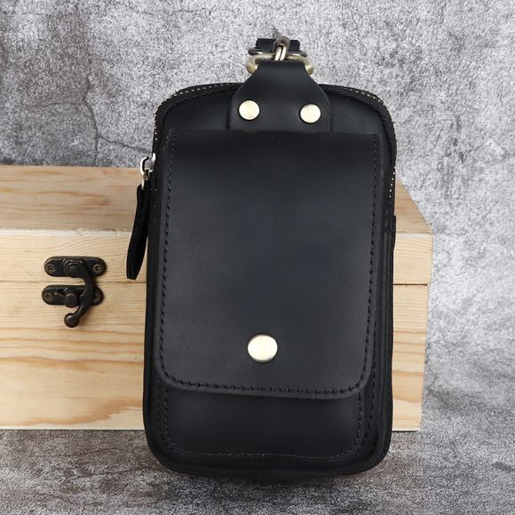 Crazy Horse Leather Men's Belt Bag First Layer Cowhide Mobile Phone Waist Of Trousers Pannier Bag - Image 5