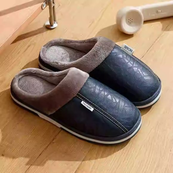PU Leather Big Sizes Slippers Indoor Waterproof Fur Flat - Image 5