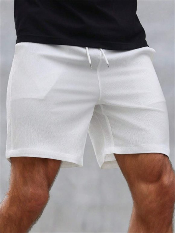 Drawstring Elastic Waist Breathable Solid Color Beach Shorts - Image 6