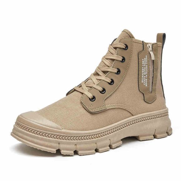 Hiking Boots Men's Side Zipper High-top Thicker Work Shoes - Image 6
