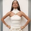 Gold Ring Sleeveless Cold-shoulder Stretch Top - Image 3