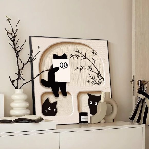 Cute Cat Dining Roomliving Room Cream Style Desktop Decorative Painting - Image 5