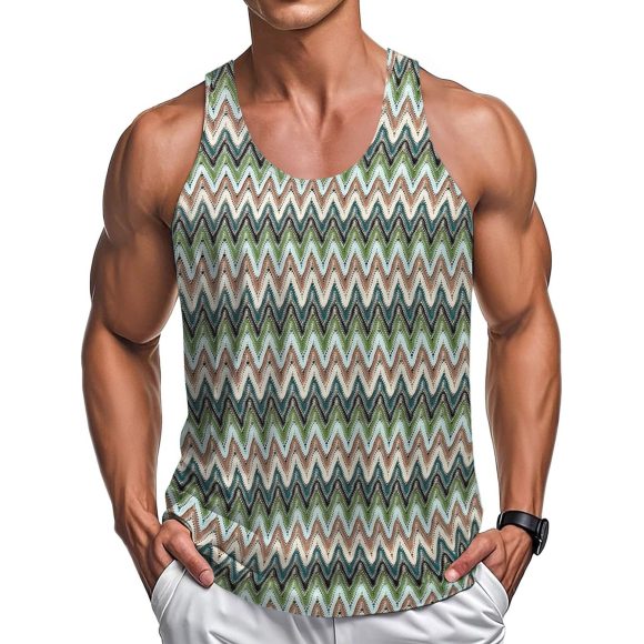Summer Casual Men's Clothing Retro Style Contrast Color Wave Color Stripes Fabric Vest - Image 5
