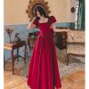 Winter Wine Red Engagement Daily French Princess On The Run Satin Dress - Image 4