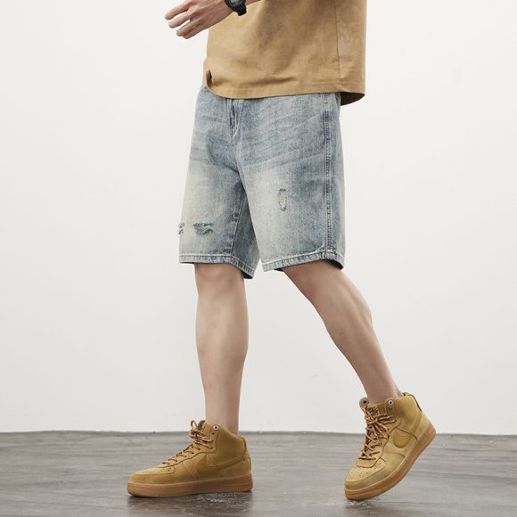 Men's Straight Ripped Denim Shorts - Image 5