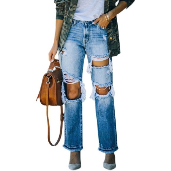 Ripped Foot Burr Fashion Straight Pants - Image 6