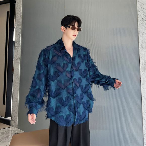 Heart-shaped Tassel Hollow-out Senior Sense Of Design Shirt Men's Autumn Fashion Loose Personality - Image 3
