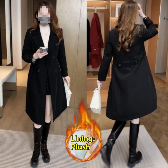 High-grade Fleece Thick Trench Coat Coat Western Style Slimming - Image 5