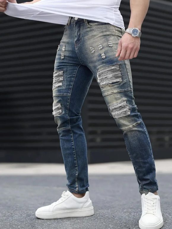 Men's Fashion Ripped Cool High Street Jeans - Image 2