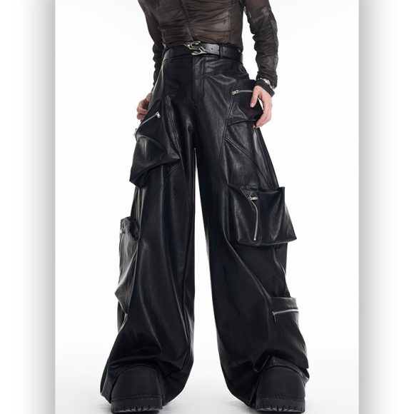 Heavy Black PU Leather Pants Men's Spring - Image 2