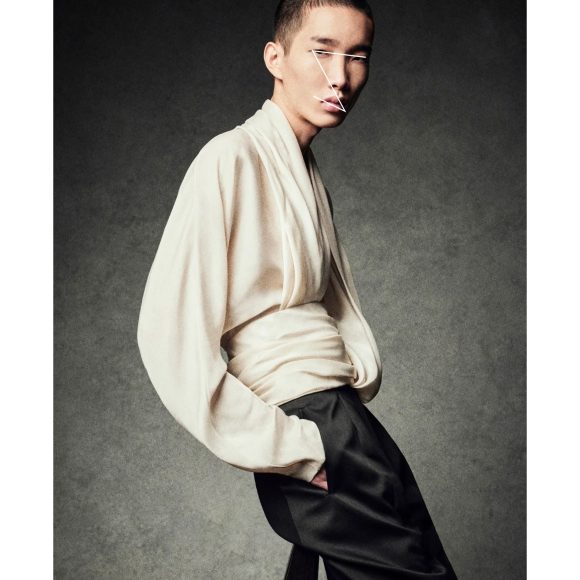 French Drape Low-cut Cinched Pleated Long Sleeve Shirt - Image 5