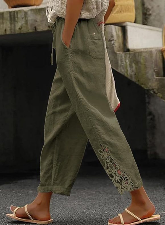 Women Casual Lightweight Drawstring Elastic Waist Pants With Pockets - Image 6