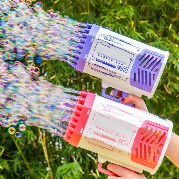 Bubble Gun Rocket 69 Holes Soap Bubbles Machine Gun Shape Automatic Blower With Light Toys For Kids Pomperos - Image 3