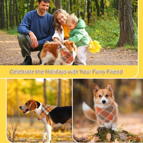 Vivifying Fall Dog Bandana With Tassels Edges Classic Plaid Triangle Dog Apparel Accessories Unny Dog Scarf Costume For Thanksgiving Photo Prop  And Party Decor - Image 5