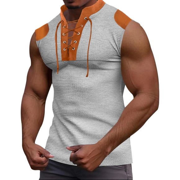 Casual Multicolor Lace-up V-neck Sleeveless T-shirt - Image 6