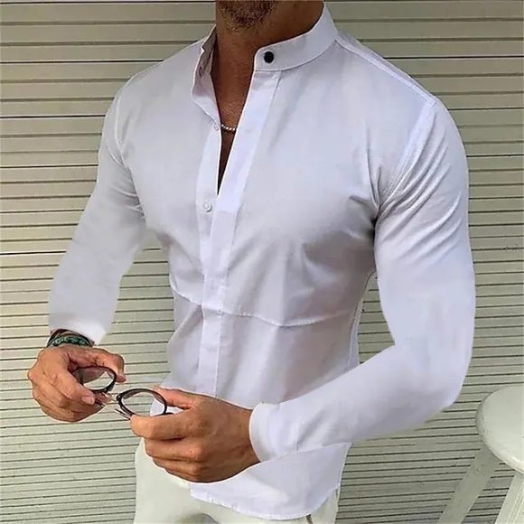 Men's Shirt Made Of Pure Colored Imitation Silk Fabric - Image 2