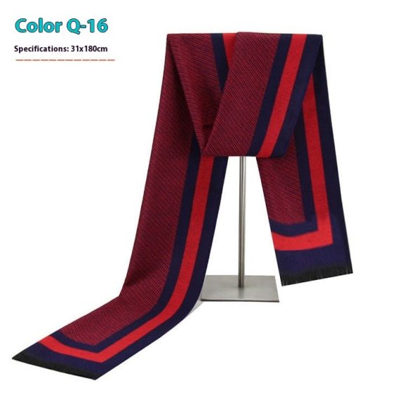 New Men's Winter Warm Cashmere-like Striped Business Scarf For Young People - Image 2
