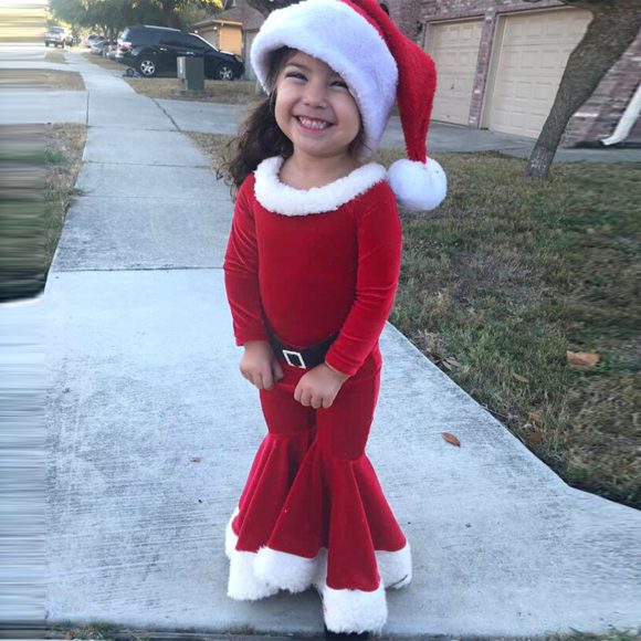 Winter Christmas Long-sleeved Shirt Bell Bottoms Hat Three-piece Children's Clothing - Image 10