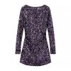 French Style Retro Crew Neck Long Sleeve Sequined Backless Dress - Image 4