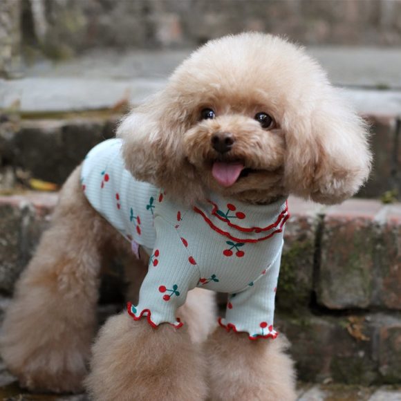 Cotton Cherry Print Wavy Edge Lapel Top Dog Clothes - Image 5
