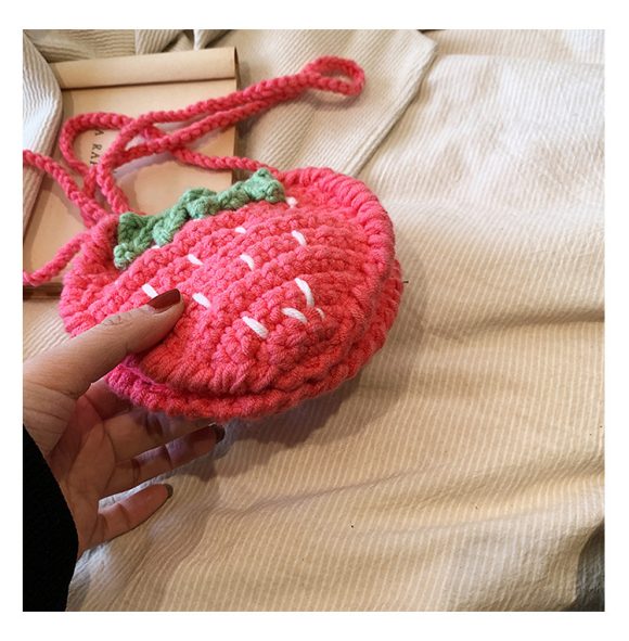 Handmade Knitted Children's Wool Cute Strawberry Crossbody Bag - Image 8