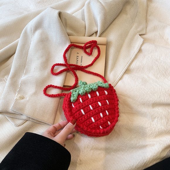 Handmade Knitted Children's Wool Cute Strawberry Crossbody Bag - Image 5
