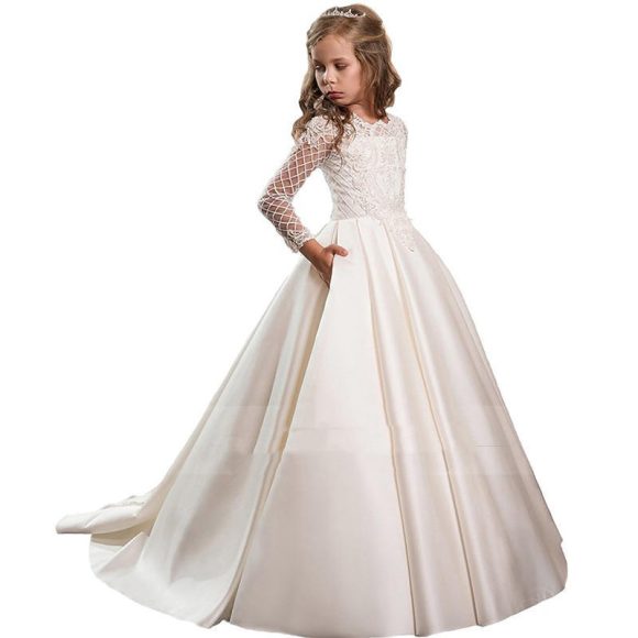 Little Girl Long Sleeve Dresses Champagne - Image 3