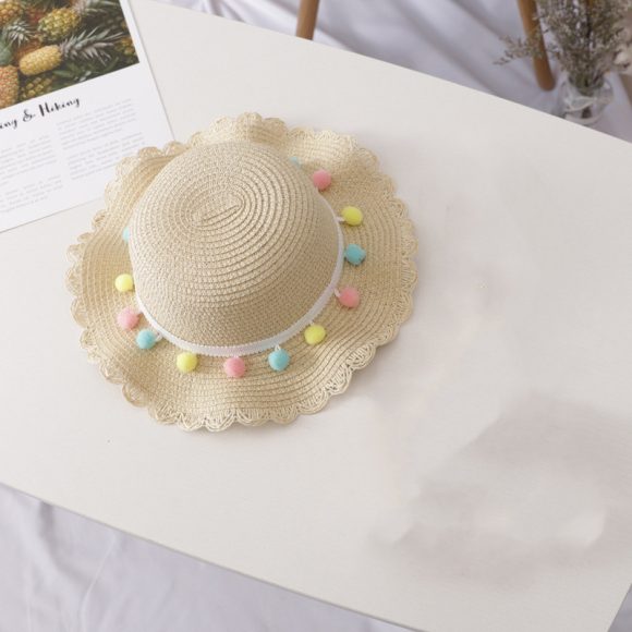 Small Ball Solid Color Children Straw Hat Bag Set - Image 5