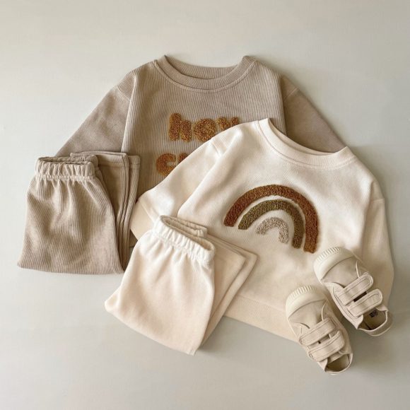 Spring And Autumn Newborn Alphabet Embroidery Baby Long Sleeve Two-piece Suit - Image 3