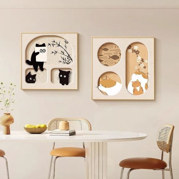 Cute Cat Dining Roomliving Room Cream Style Desktop Decorative Painting - Image 7