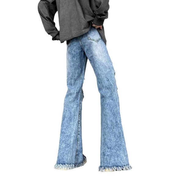 Retro Make Old Ripped Slim-fit Blue Jeans - Image 5