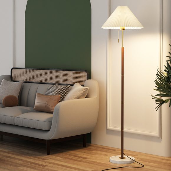 Retro Light Luxury Wood Grain Simple Pleated Floor Lamp Bedroom Bedside Sofa Study Floor Lamp - Image 2