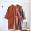 Couple Cotton Loose Bathrobe Lace Bathrobe Women's Double Jacquard Pajamas - Image 3