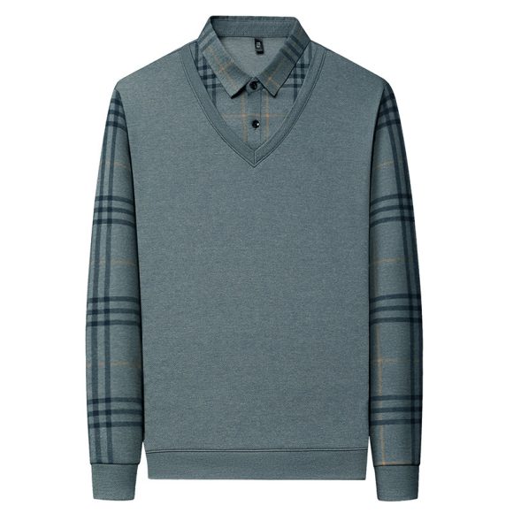 Fake Two-piece Lapel Long-sleeved Men's T-shirt - Image 7