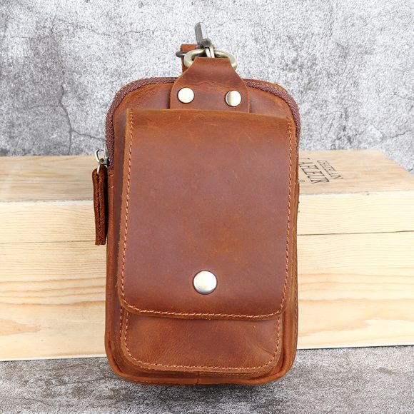 Crazy Horse Leather Men's Belt Bag First Layer Cowhide Mobile Phone Waist Of Trousers Pannier Bag - Image 2