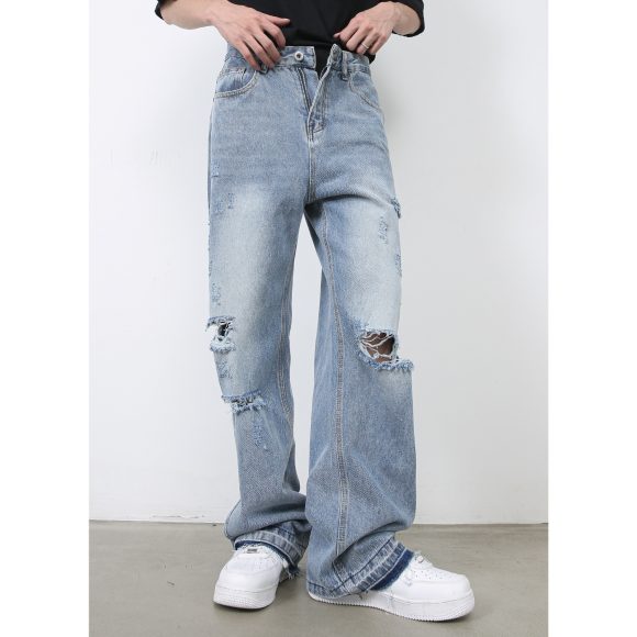 American Retro High Street Fashion Brand Ripped Jeans For Men - Image 2
